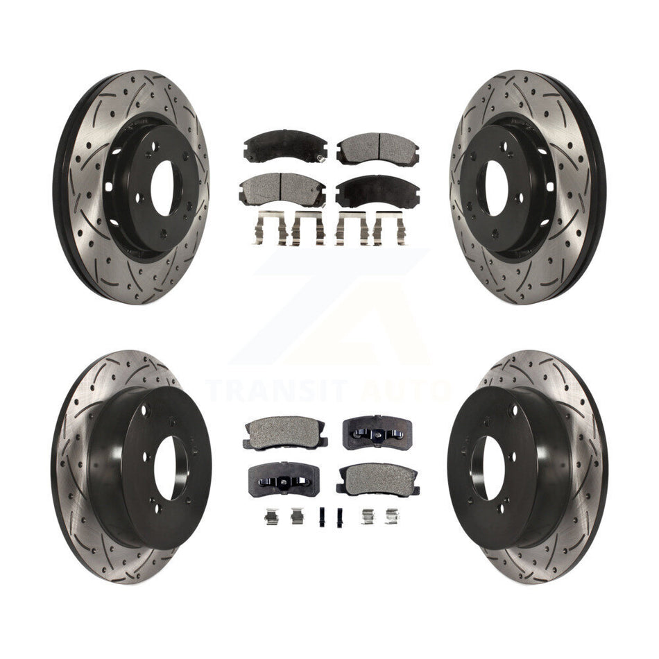 Front Rear Coated Drilled Slotted Disc Brake Rotors And Ceramic Pads Kit For Mitsubishi Lancer KDT-100382
