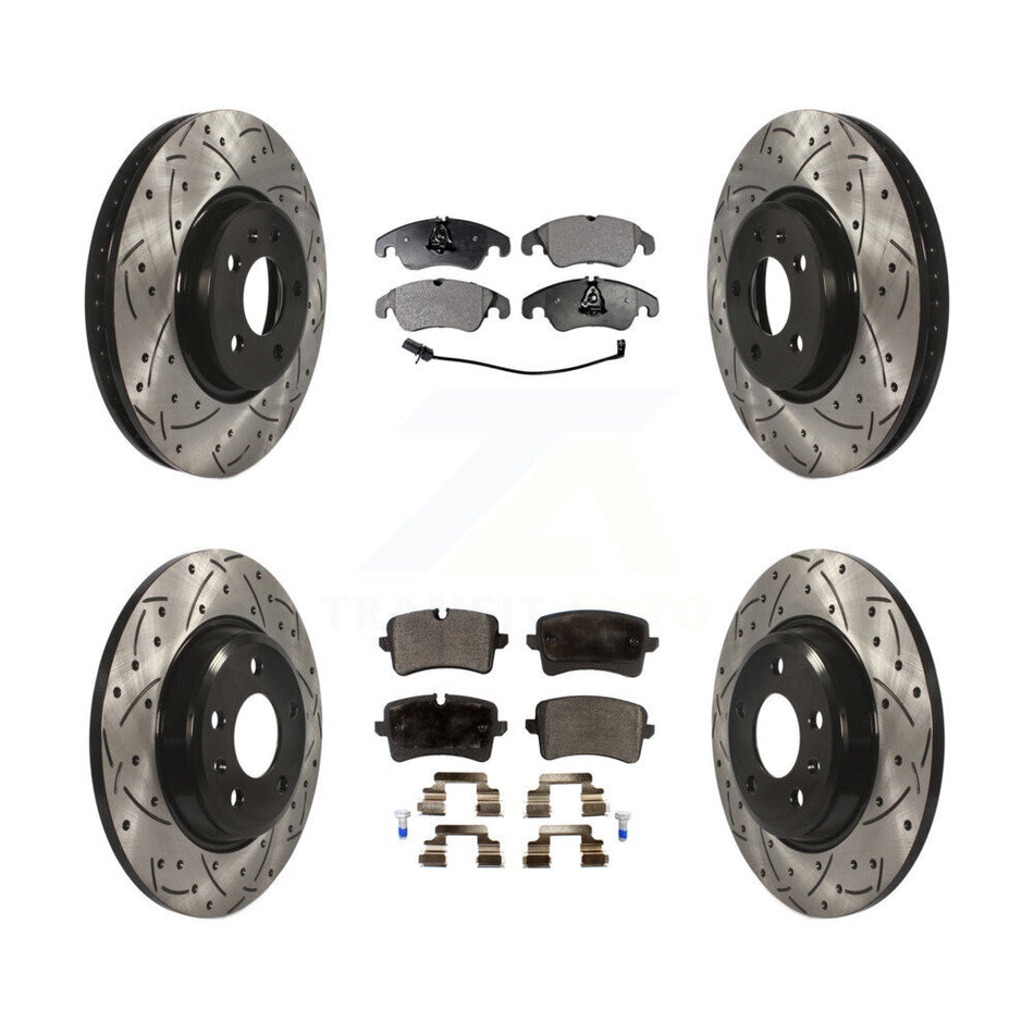 Front Rear Coated Drilled Slotted Disc Brake Rotors And Ceramic Pads Kit For 2013 Audi A6 With 320mm Diameter Rotor KDT-100384