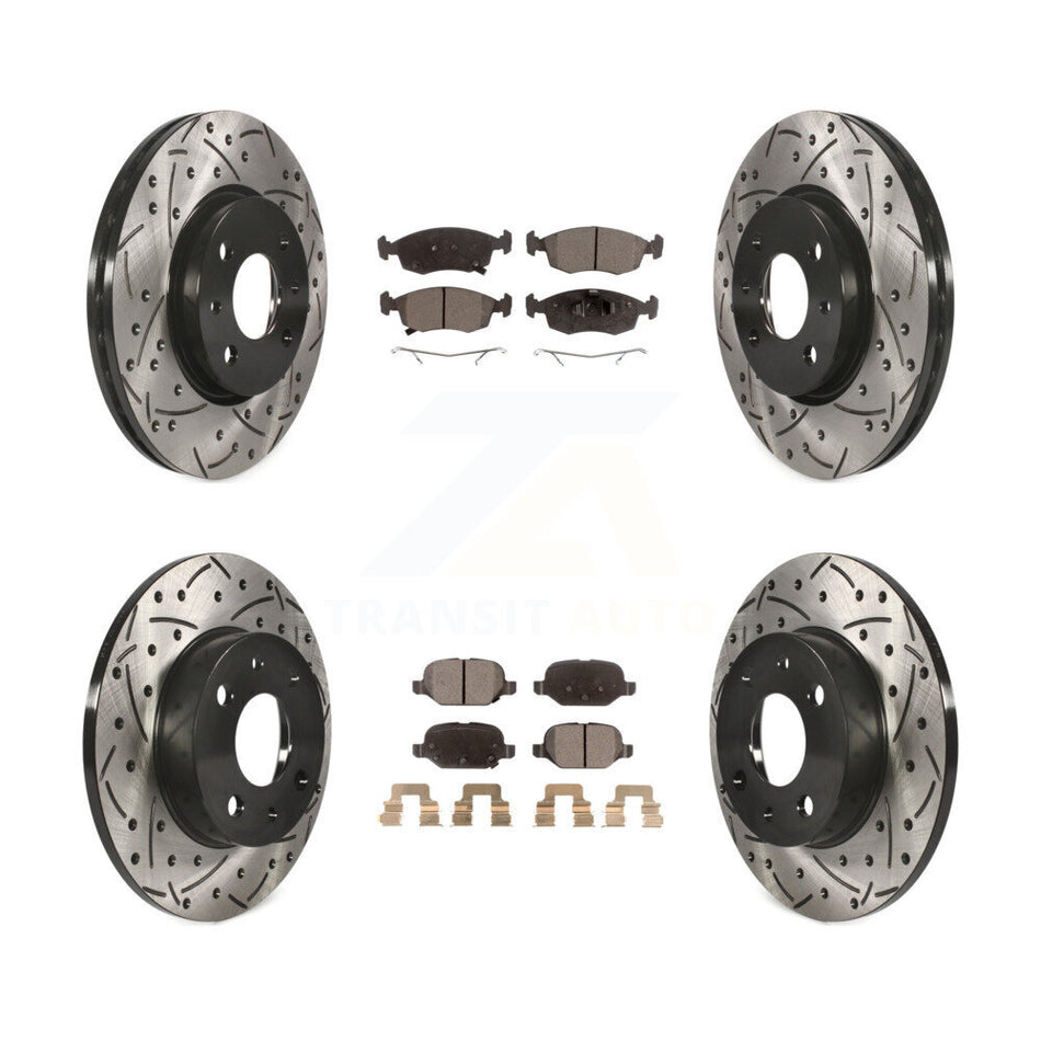 Front Rear Coated Drilled Slotted Disc Brake Rotors And Ceramic Pads Kit For Fiat 500 KDT-100386