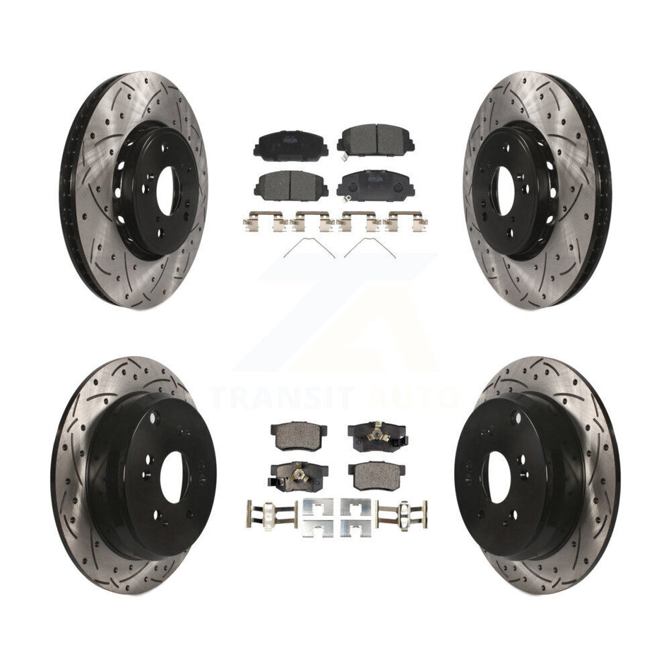 Front Rear Coated Drilled Slotted Disc Brake Rotors And Ceramic Pads Kit For 2013-2018 Acura RDX KDT-100393