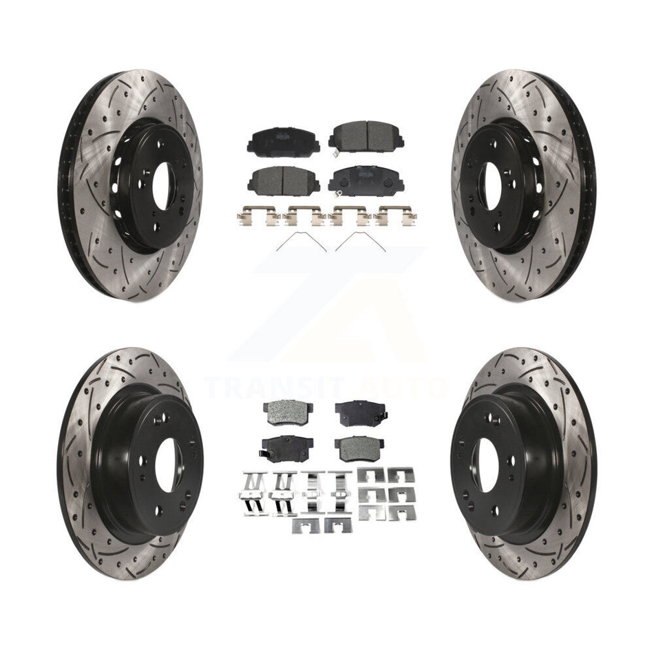 Front Rear Coated Drilled Slotted Disc Brake Rotors And Ceramic Pads Kit For 2016 Acura ILX KDT-100394
