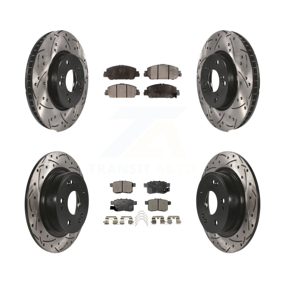 Front Rear Coated Drilled Slotted Disc Brake Rotors And Ceramic Pads Kit For Honda Accord KDT-100395