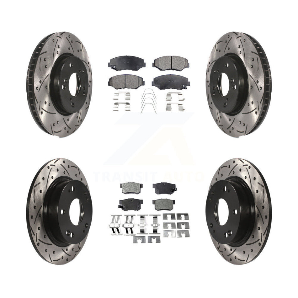 Front Rear Coated Drilled Slotted Disc Brake Rotors And Ceramic Pads Kit For 2015 Honda Civic EX with Coupe Manual transmission KDT-100396