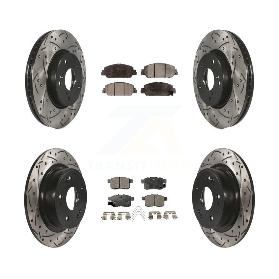 Front Rear Coated Drilled Slotted Disc Brake Rotors And Ceramic Pads Kit For Honda Accord KDT-100398
