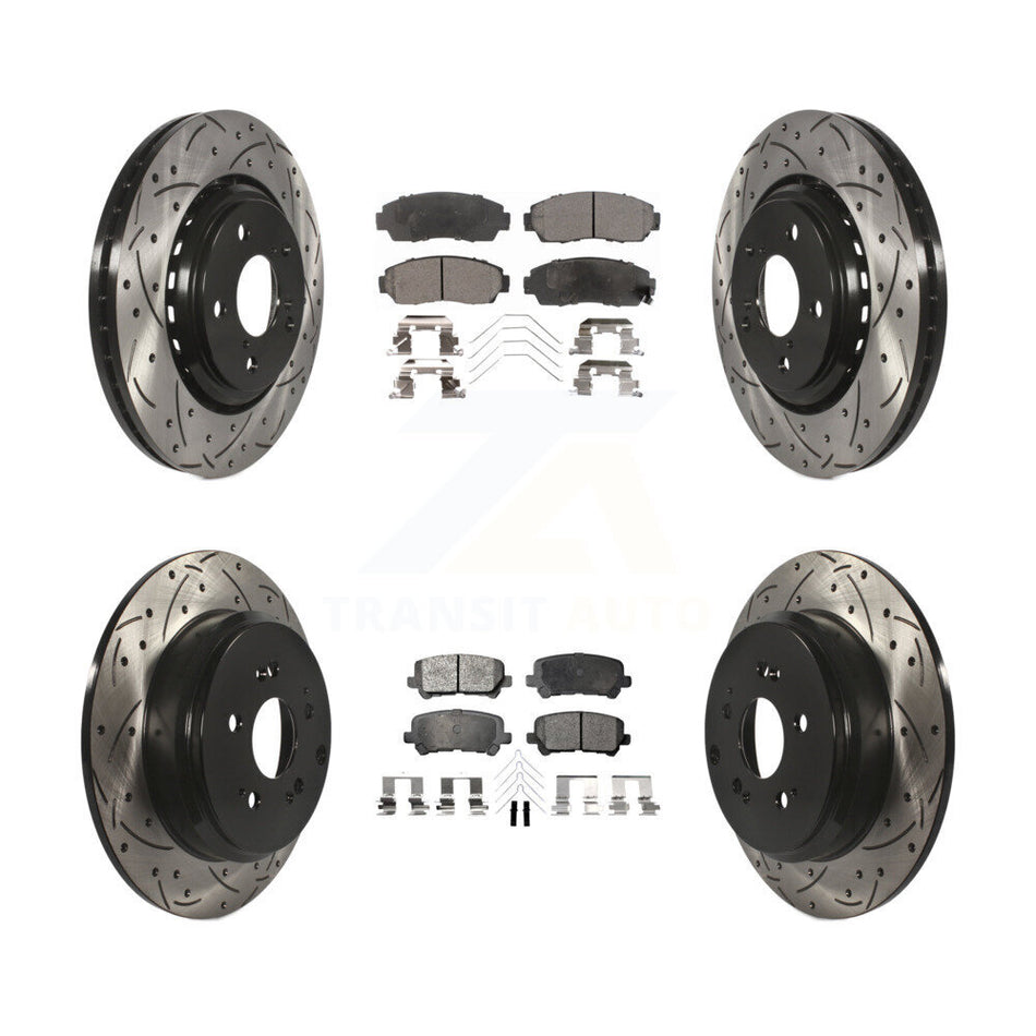Front Rear Coated Drilled Slotted Disc Brake Rotors And Ceramic Pads Kit For 2015-2017 Honda Odyssey KDT-100399
