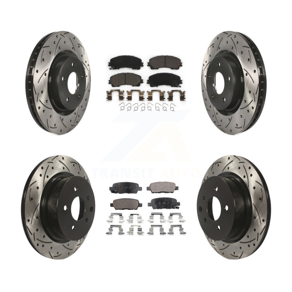 Front Rear Coated Drilled Slotted Disc Brake Rotors And Ceramic Pads Kit For 2016-2017 INFINITI QX50 KDT-100402