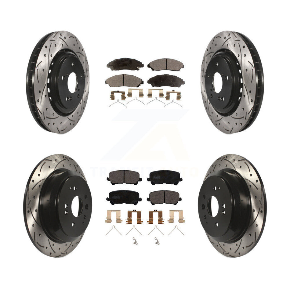 Front Rear Coated Drilled Slotted Disc Brake Rotors And Ceramic Pads Kit For 2014-2016 Acura MDX KDT-100404