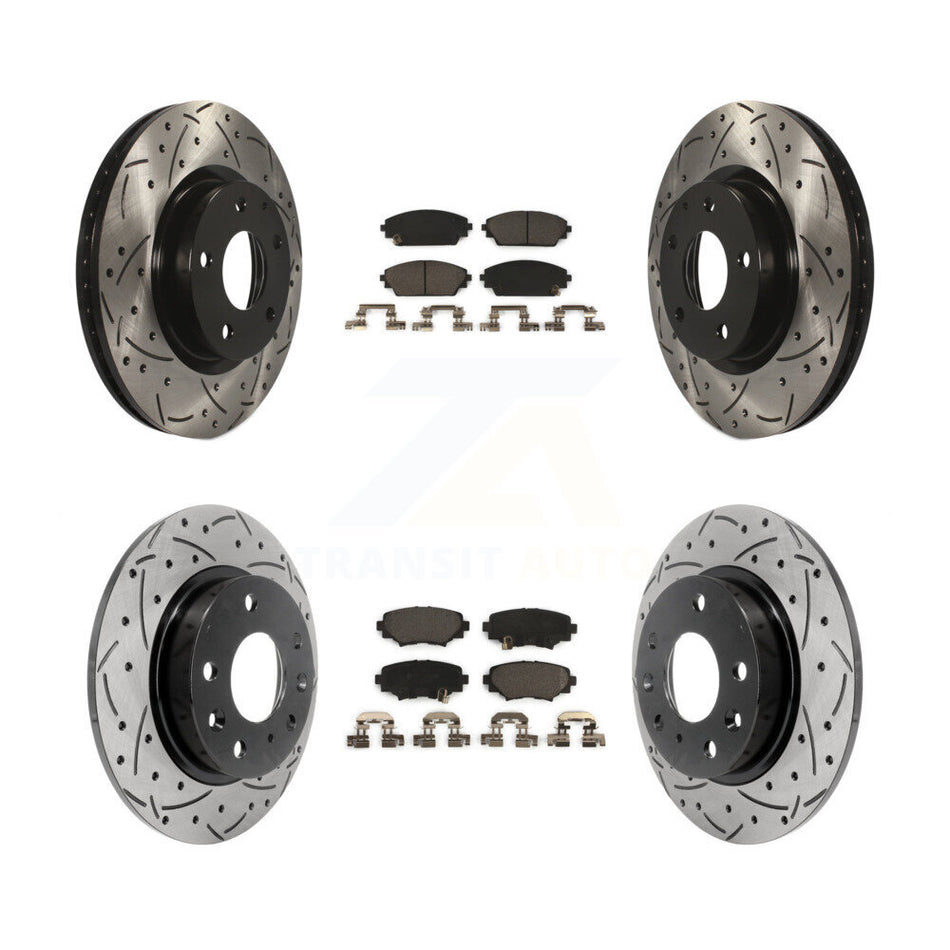 Front Rear Coated Drilled Slotted Disc Brake Rotors And Ceramic Pads Kit For Mazda 3 Sport 2.5L KDT-100405