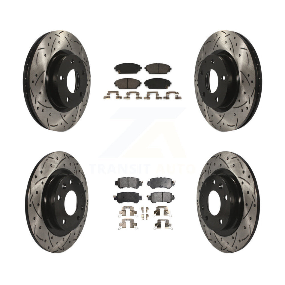 Front Rear Coated Drilled Slotted Disc Brake Rotors And Ceramic Pads Kit For 2016-2018 Mazda CX-3 AWD KDT-100406