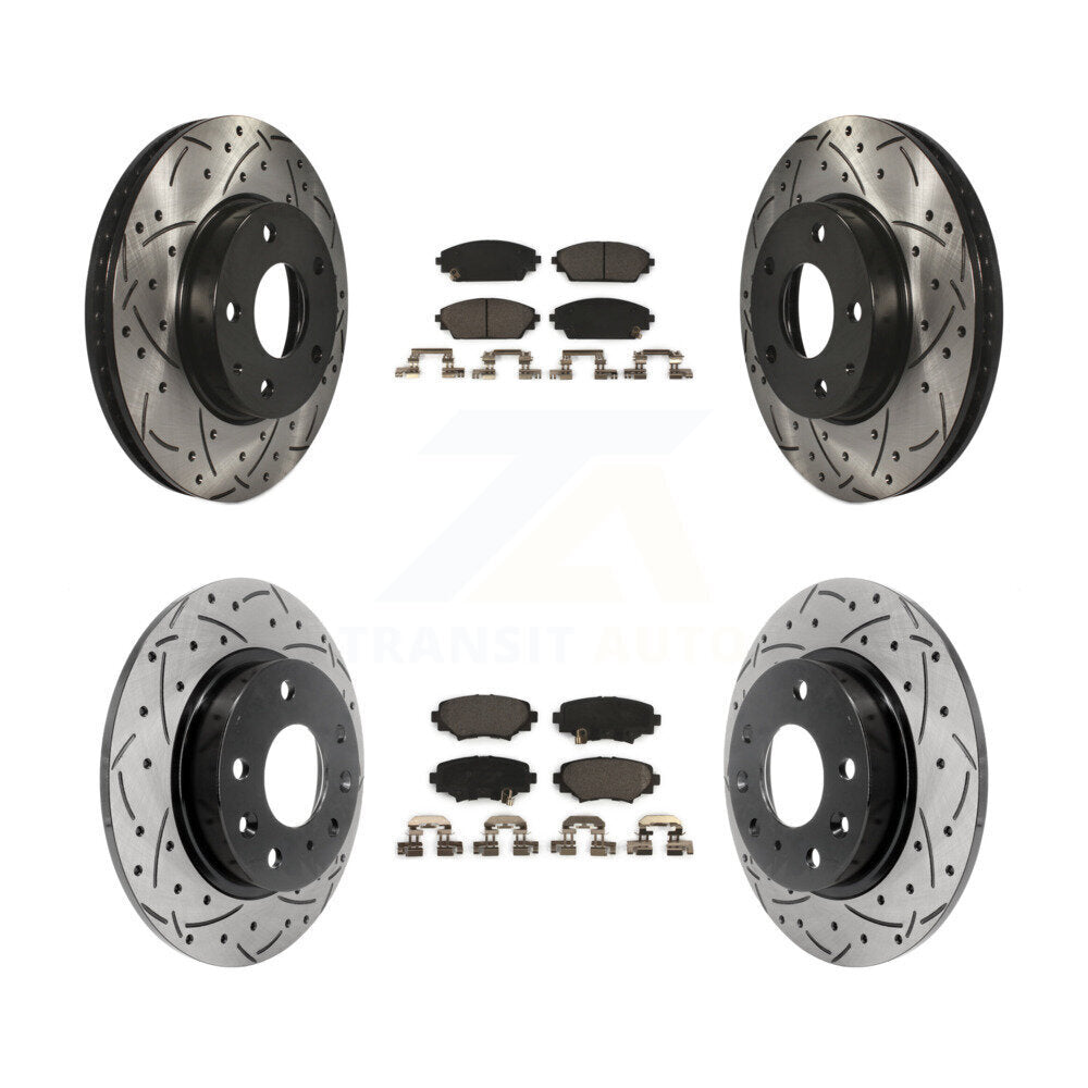 Front Rear Coated Drilled Slotted Disc Brake Rotors And Ceramic Pad Kit For Mazda 3 Sport KDT-100409