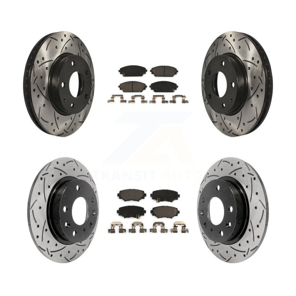 Front Rear Coated Drilled Slotted Disc Brake Rotors And Ceramic Pad Kit For Mazda 3 Sport KDT-100409