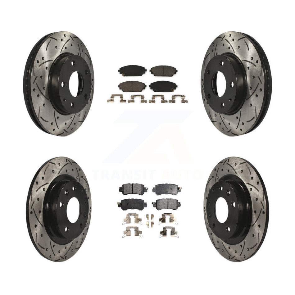 Front Rear Coated Drilled Slotted Disc Brake Rotors And Ceramic Pads Kit For 2016-2018 Mazda CX-3 FWD KDT-100410