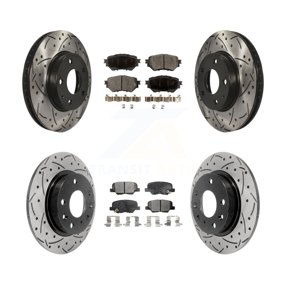 Front Rear Coated Drilled Slotted Disc Brake Rotors And Ceramic Pad Kit For Mazda 3 Sport KDT-100411