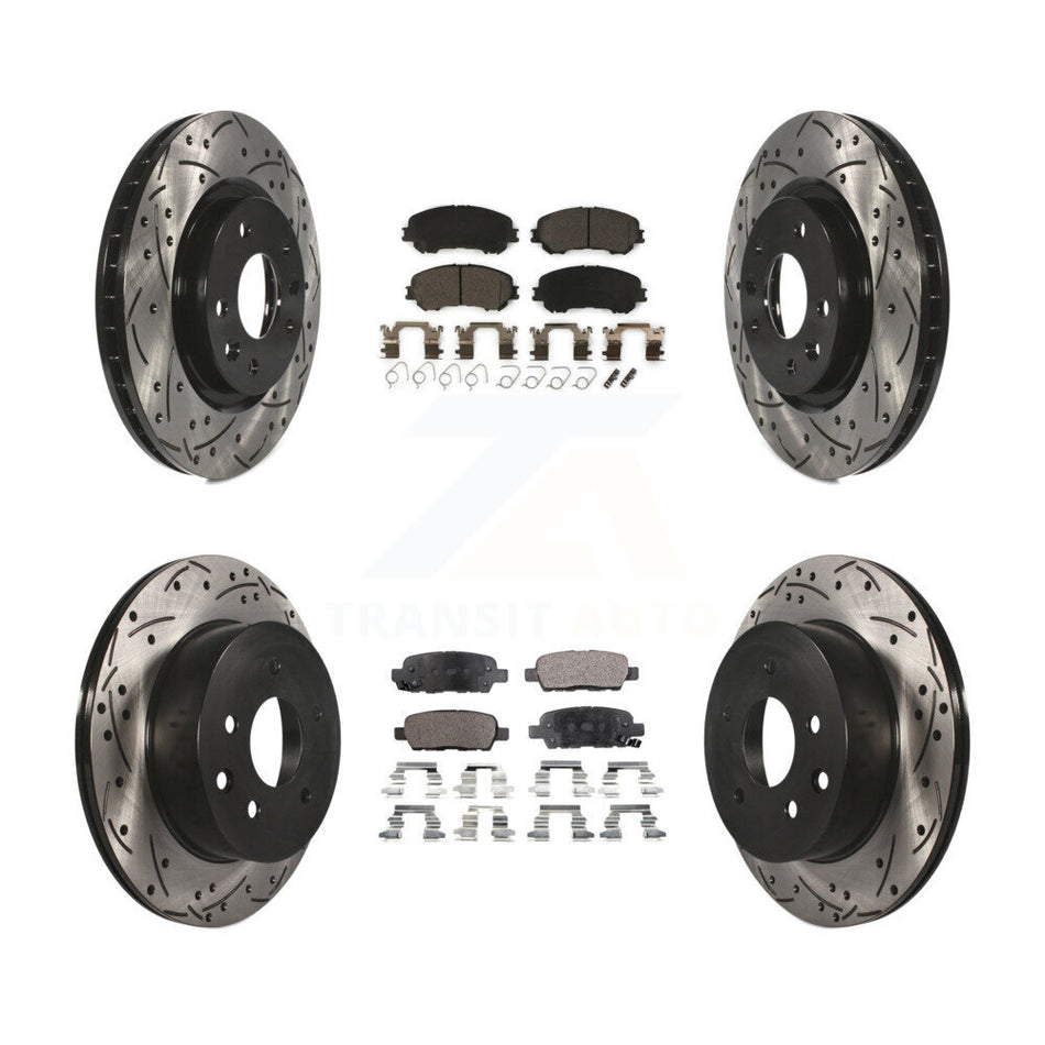 Front Rear Coated Drilled Slotted Disc Brake Rotors And Ceramic Pads Kit For Nissan Rogue Sport Qashqai KDT-100414