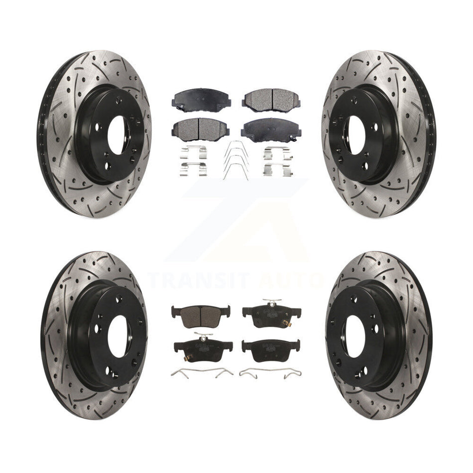 Front Rear Coated Drilled Slotted Disc Brake Rotors And Ceramic Pads Kit For Honda Civic KDT-100419