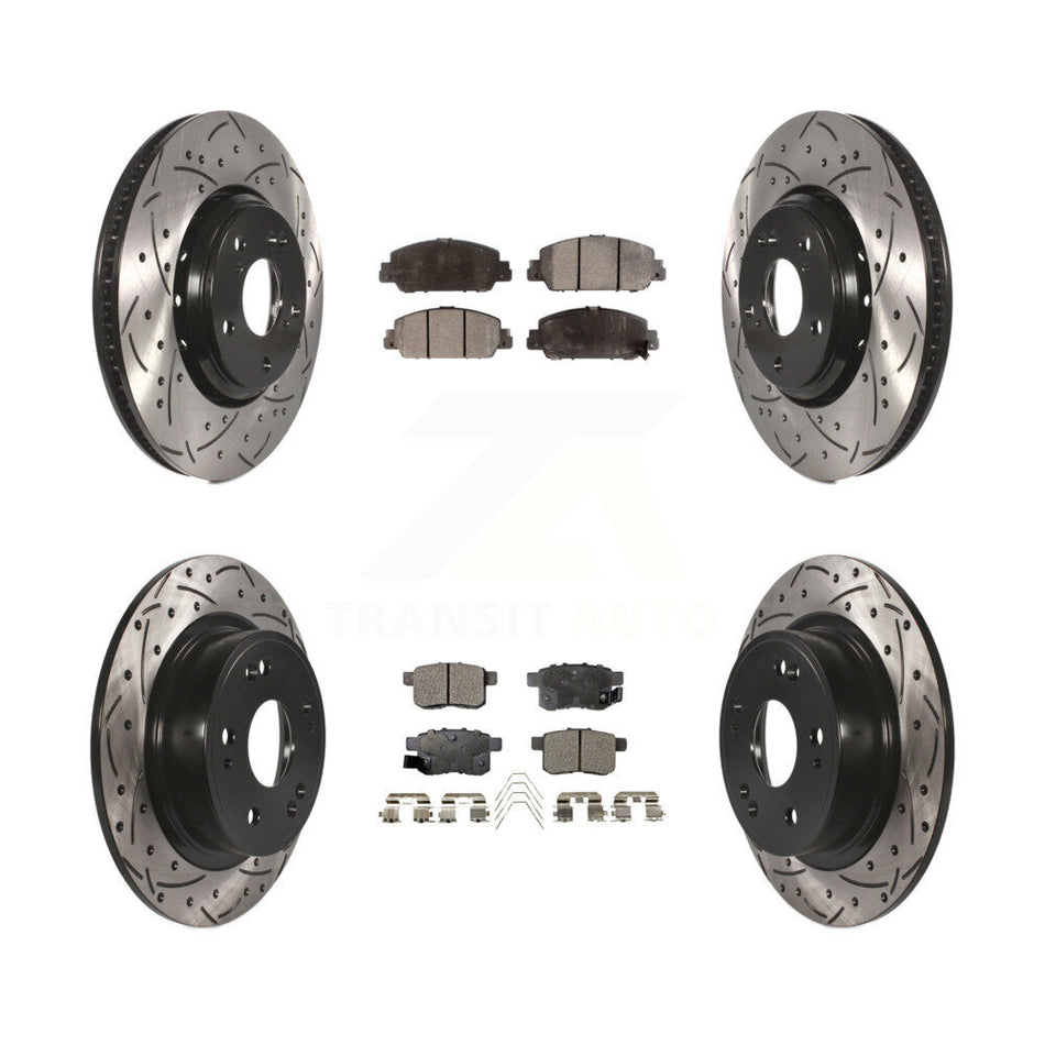 Front Rear Coated Drilled Slotted Disc Brake Rotors And Ceramic Pads Kit For 2017 Honda Accord Hybrid EX-L Touring KDT-100420