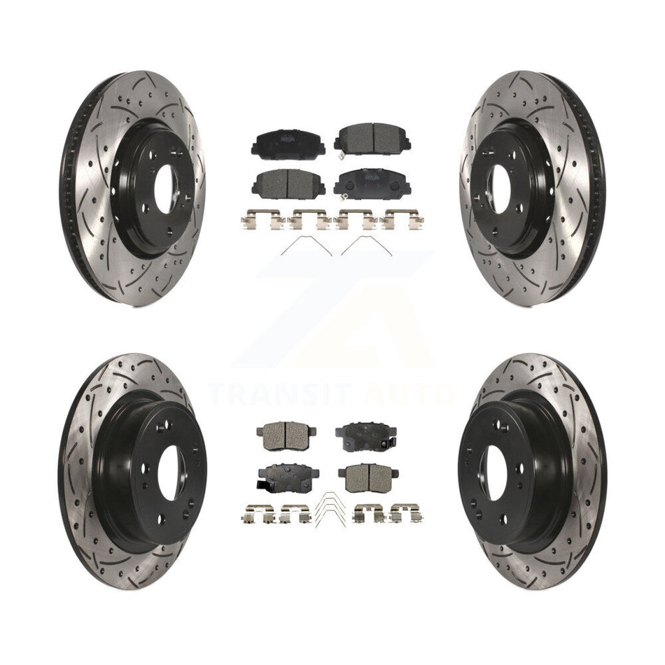 Front Rear Coated Drilled Slotted Disc Brake Rotors And Ceramic Pads Kit For Honda Accord KDT-100421