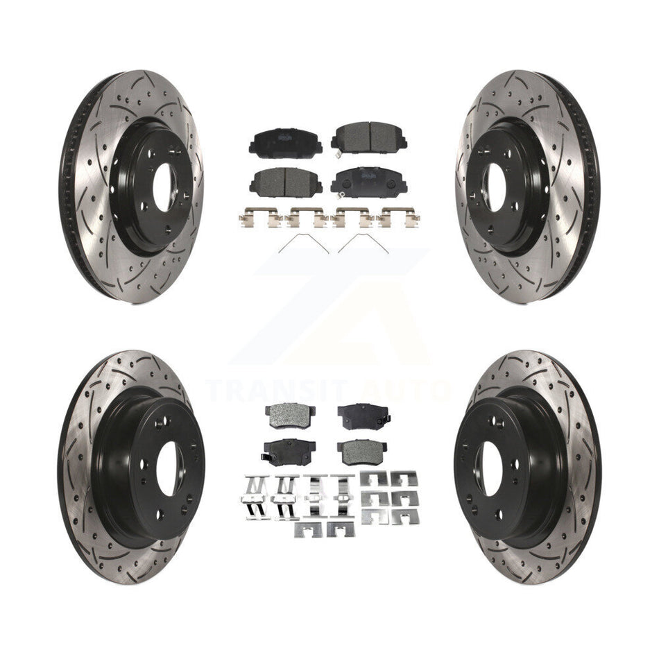 Front Rear Coated Drilled Slotted Disc Brake Rotors And Ceramic Pads Kit For 2017-2022 Acura ILX KDT-100422