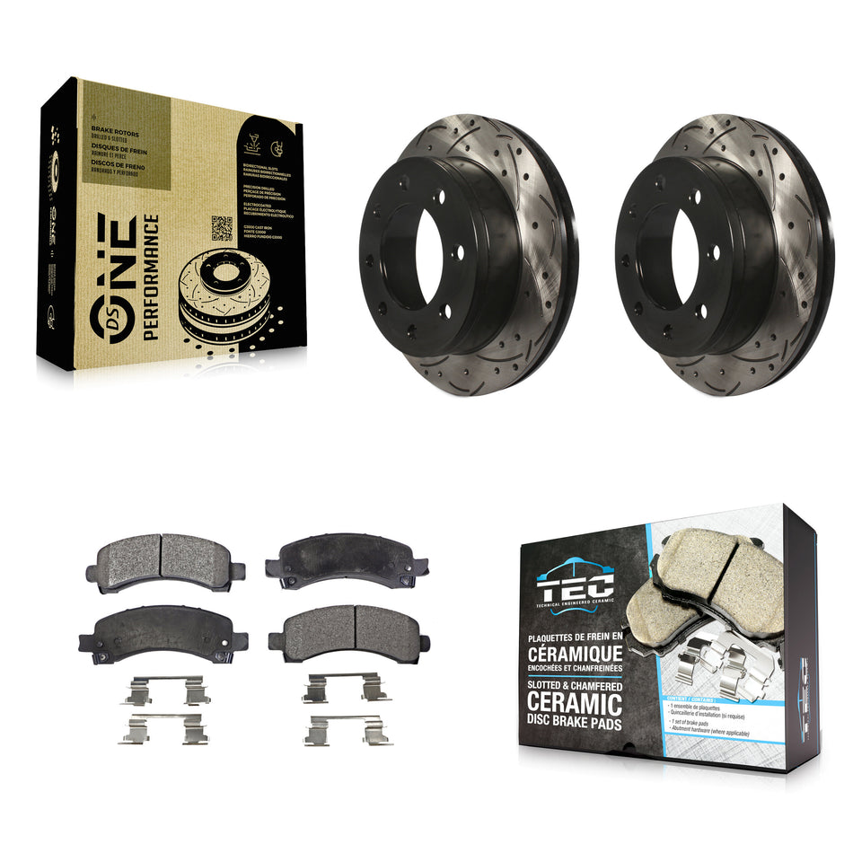 Rear Coated Drilled Slotted Disc Brake Rotors And Ceramic Pads Kit For Chevrolet Express 2500 GMC 3500 Savana KDT-100427
