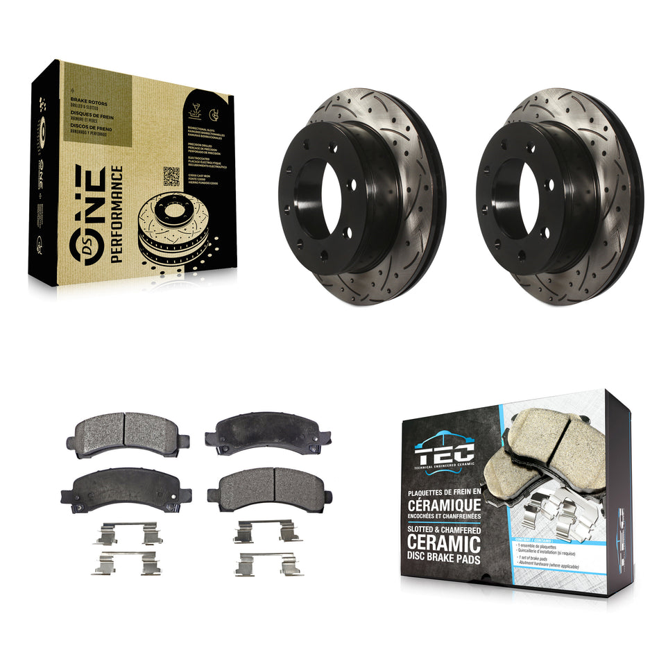 Rear Coated Drilled Slotted Disc Brake Rotors And Ceramic Pads Kit For Chevrolet Express 3500 2500 GMC Savana KDT-100428