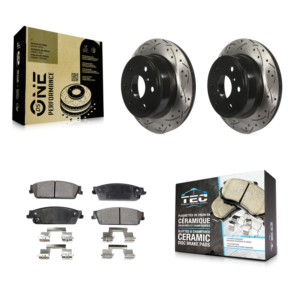 Rear Coated Drilled Slotted Disc Brake Rotors And Ceramic Pads Kit For Chevrolet Silverado 1500 GMC Sierra Tahoe Suburban Yukon Cadillac XL Avalanche Escalade ESV EXT KDT-100429