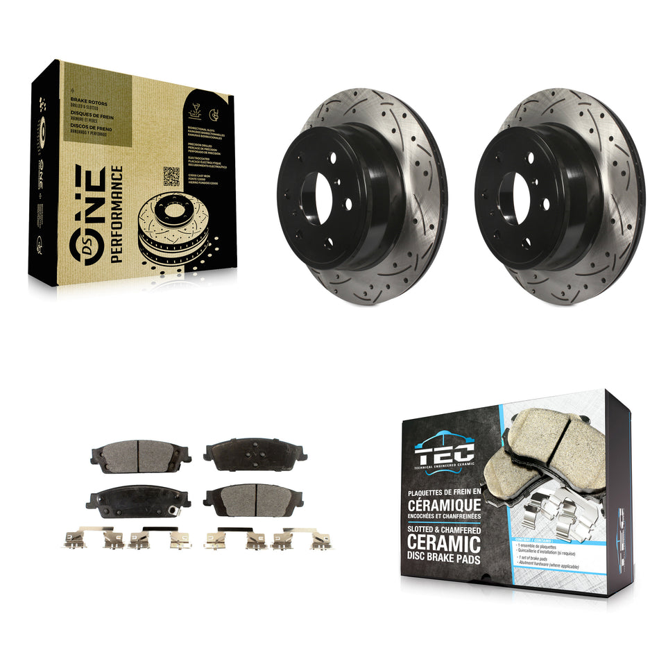 Rear Coated Drilled Slotted Disc Brake Rotors And Ceramic Pads Kit For Chevrolet Silverado 1500 GMC Sierra Tahoe Suburban Yukon Cadillac XL Escalade ESV LD Limited KDT-100430