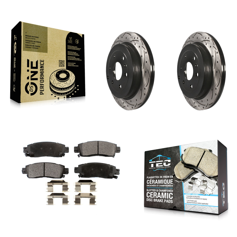 Rear Coated Drilled Slotted Disc Brake Rotors And Ceramic Pads Kit For Chevrolet Traverse GMC Acadia Buick Enclave Saturn Outlook Limited KDT-100431