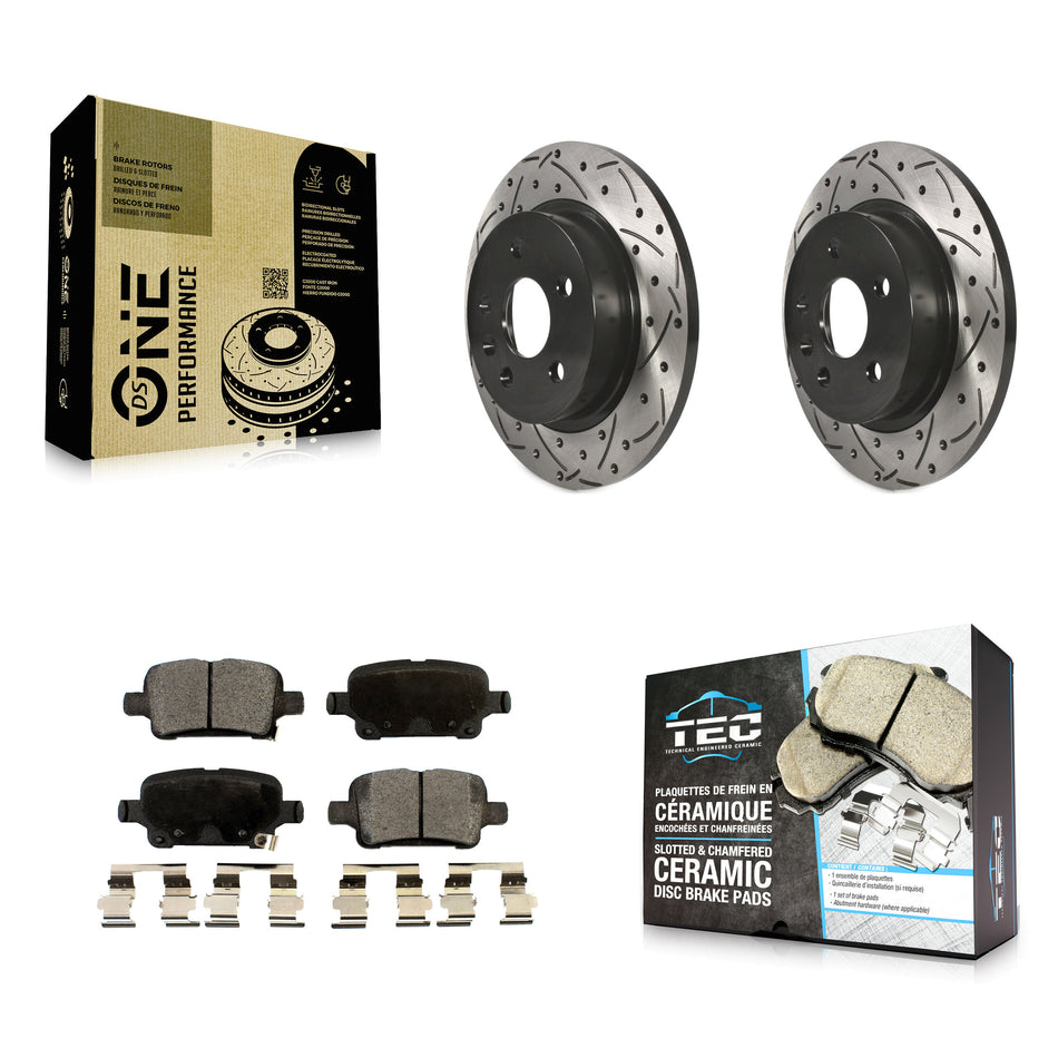 Rear Coated Drilled Slotted Disc Brake Rotors And Ceramic Pads Kit For 2016 Chevrolet Cruze With 268mm Diameter Rotor KDT-100438