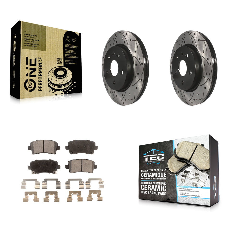 Rear Coated Drilled Slotted Disc Brake Rotors And Ceramic Pads Kit For Chevrolet Malibu Buick Impala LaCrosse Regal Cadillac XTS Limited Saab 9-5 Allure KDT-100439