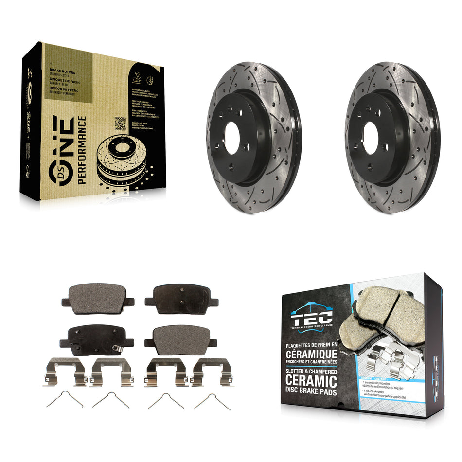 Rear Coated Drilled Slotted Disc Brake Rotors And Ceramic Pads Kit For Chevrolet Camaro Cadillac CT6 KDT-100440