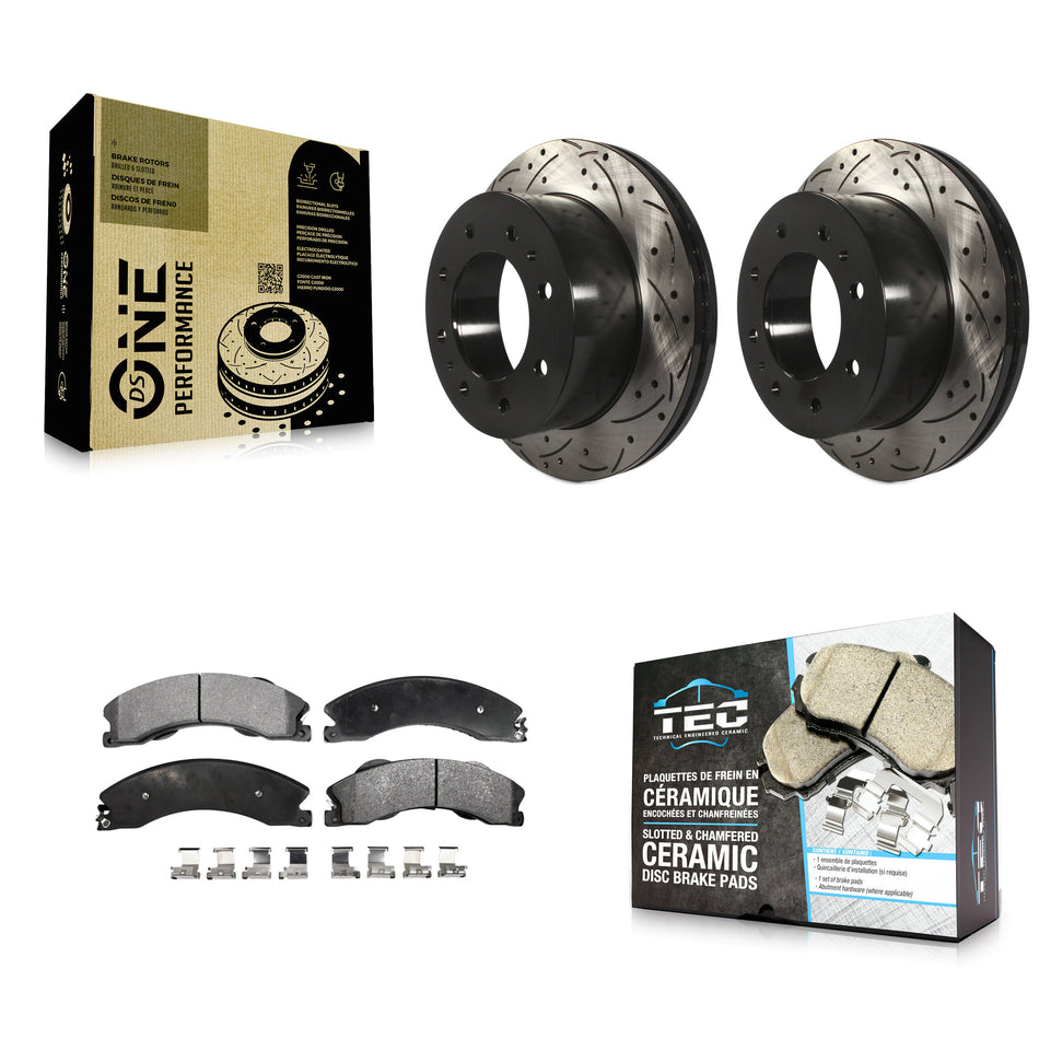 Rear Coated Drilled Slotted Disc Brake Rotors And Ceramic Pads Kit For Chevrolet Silverado 2500 HD GMC Sierra 3500 Suburban KDT-100442