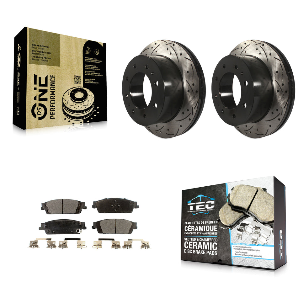 Rear Coated Drilled Slotted Disc Brake Rotors And Ceramic Pads Kit For Chevrolet Suburban KDT-100443