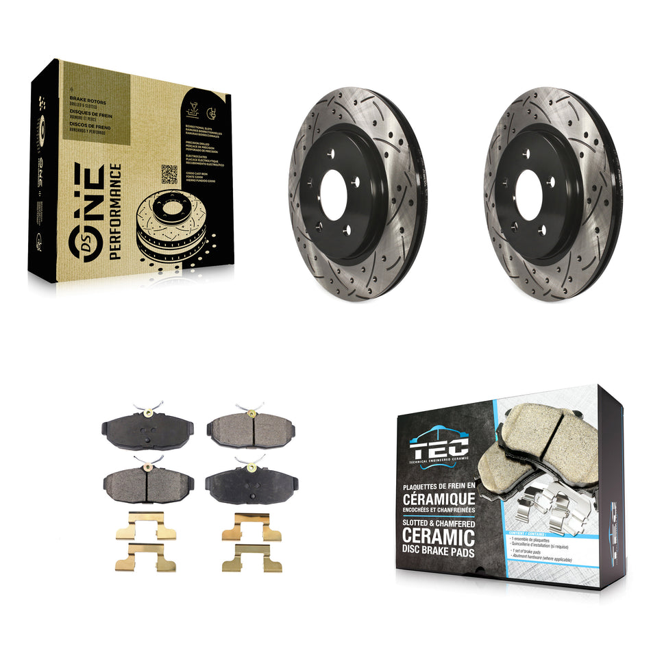 Rear Coated Drilled Slotted Disc Brake Rotors And Ceramic Pads Kit For Ford Mustang KDT-100447