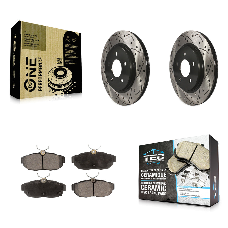 Rear Coated Drilled Slotted Disc Brake Rotors And Ceramic Pads Kit For Ford Mustang KDT-100448