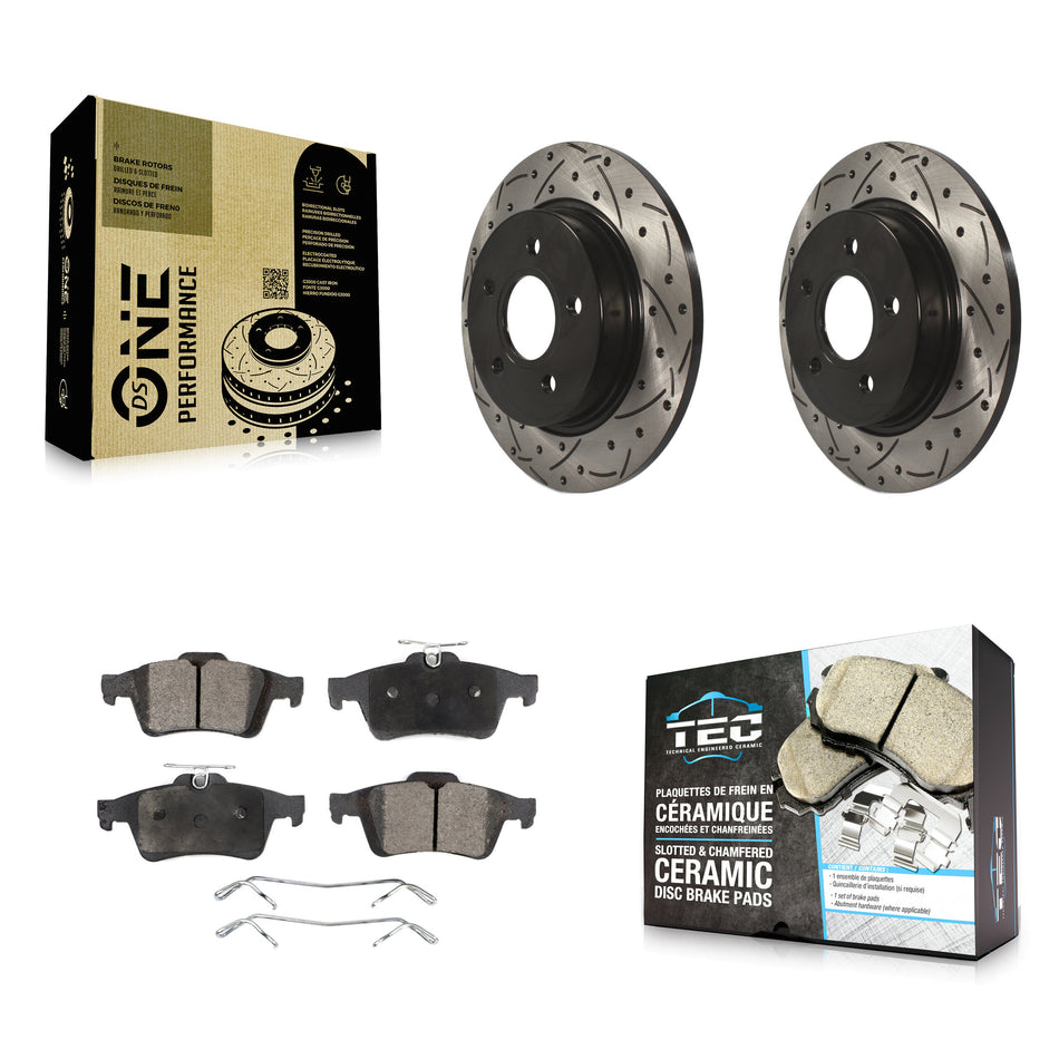 Rear Coated Drilled Slotted Disc Brake Rotors And Ceramic Pads Kit For Ford Focus KDT-100461