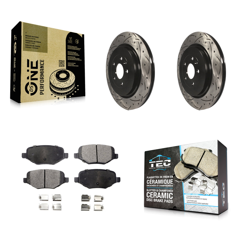 Rear Coated Drilled Slotted Disc Brake Rotors And Ceramic Pads Kit For Ford Explorer Police Interceptor Utility Lincoln MKS Flex Taurus MKT KDT-100464
