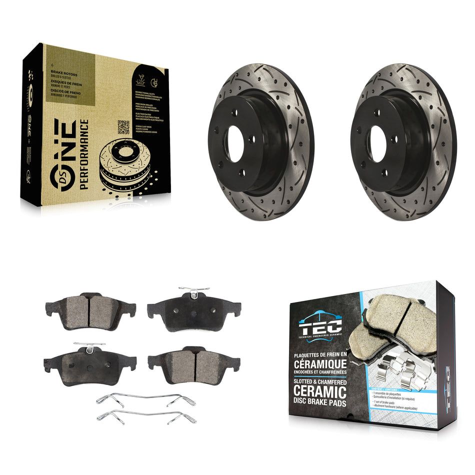 Rear Coated Drilled Slotted Disc Brake Rotors And Ceramic Pads Kit For Ford Escape Connect C-Max KDT-100466