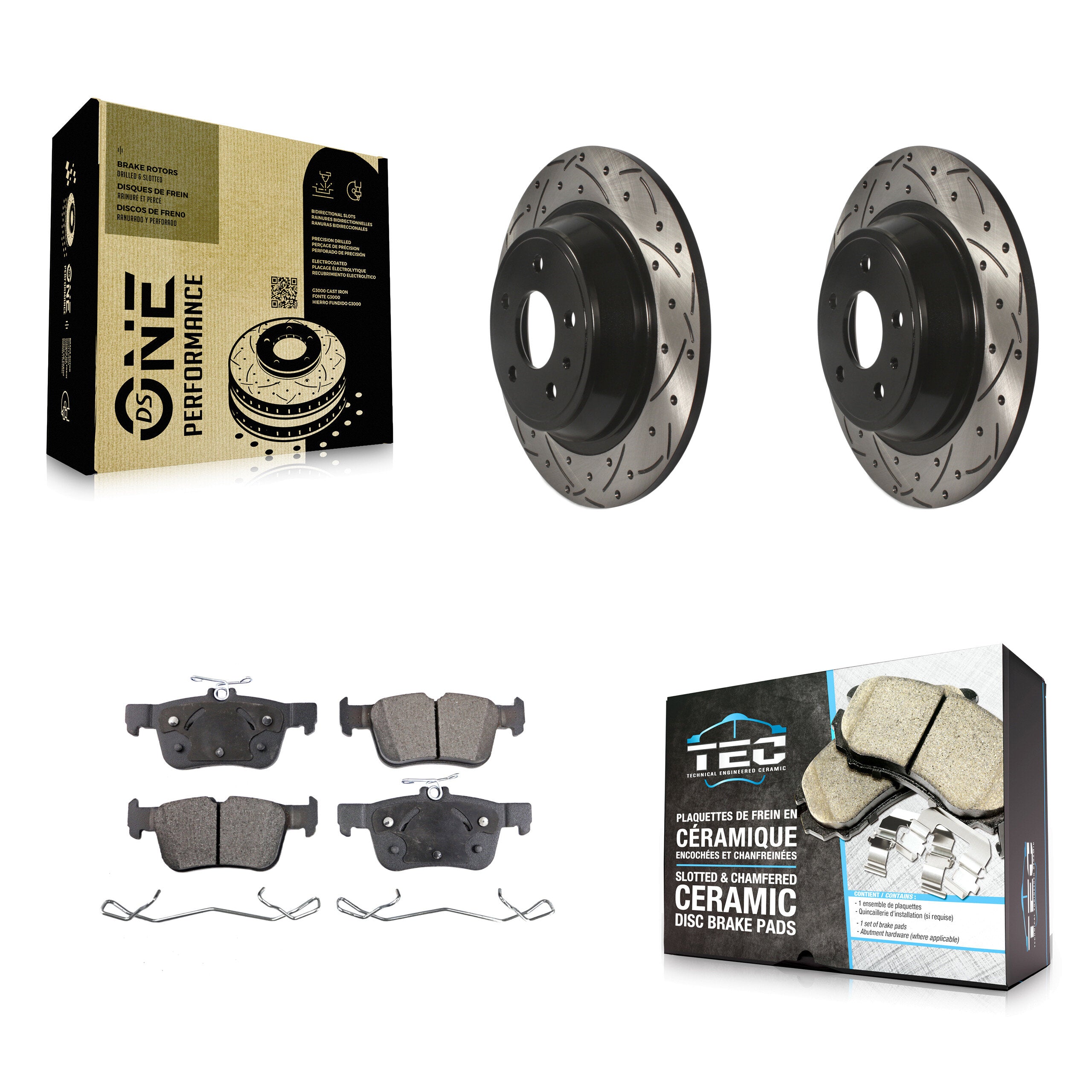 Rear Coated Drilled Slotted Disc Brake Rotors Ceramic Pad Kit For Ford Fusion Lincoln MKZ KDT-100467