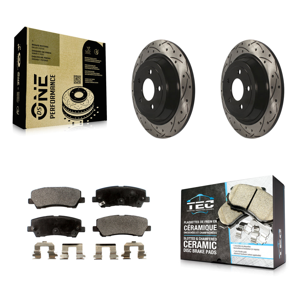 Rear Coated Drilled Slotted Disc Brake Rotors And Ceramic Pads Kit For Ford Mustang KDT-100470