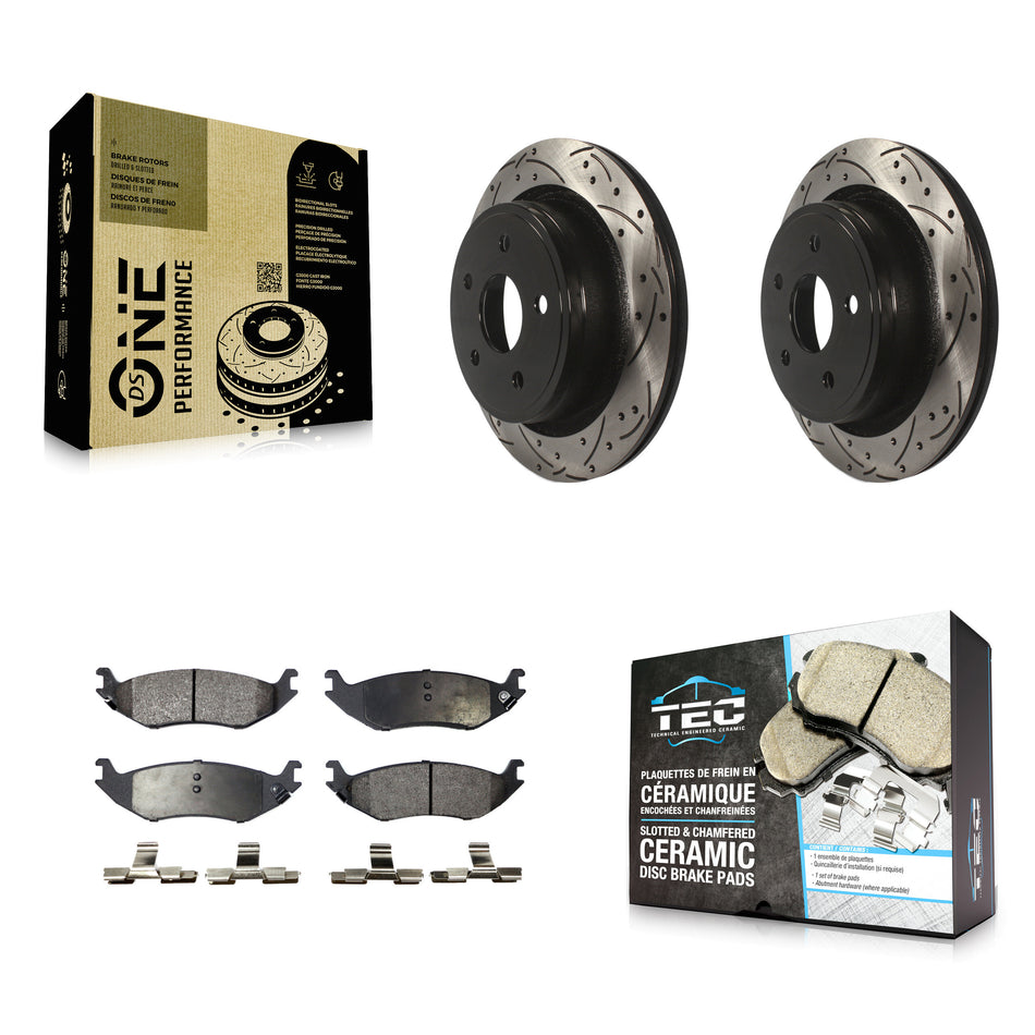 Rear Coated Drilled Slotted Disc Brake Rotors And Ceramic Pads Kit For Dodge Ram 1500 KDT-100471