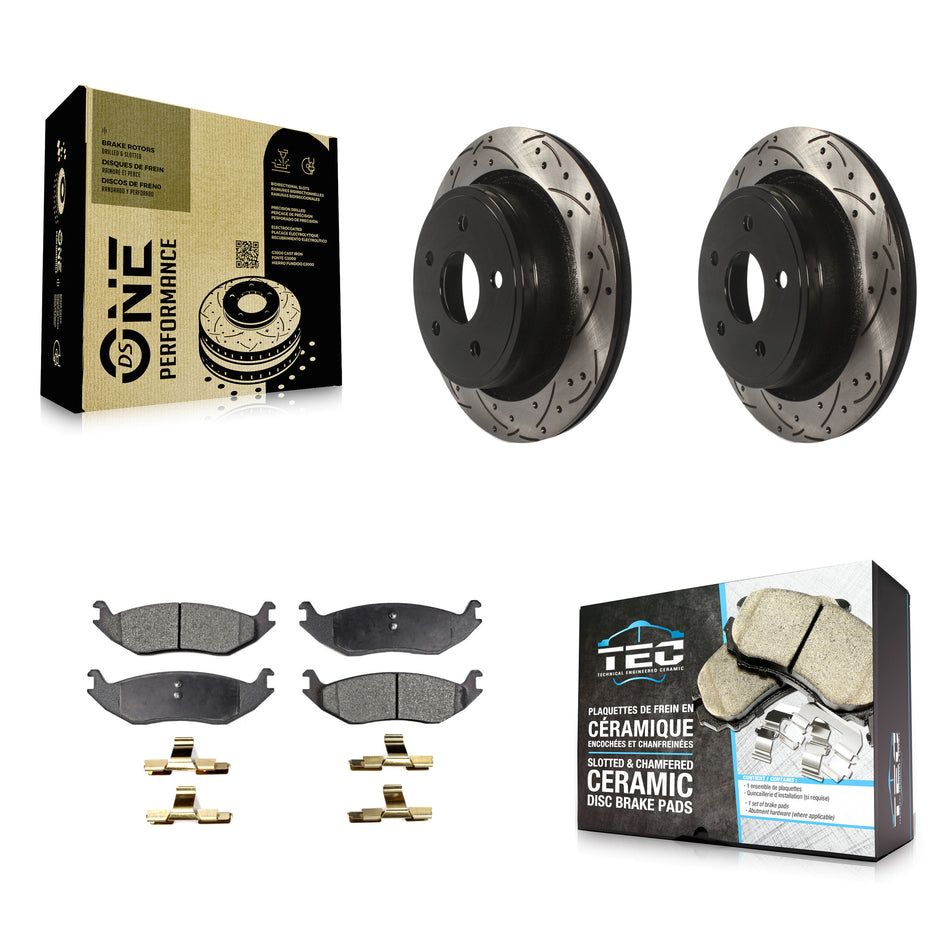 Rear Coated Drilled Slotted Disc Brake Rotors And Ceramic Pads Kit For Ram 1500 Dodge Durango Classic Chrysler Aspen KDT-100472
