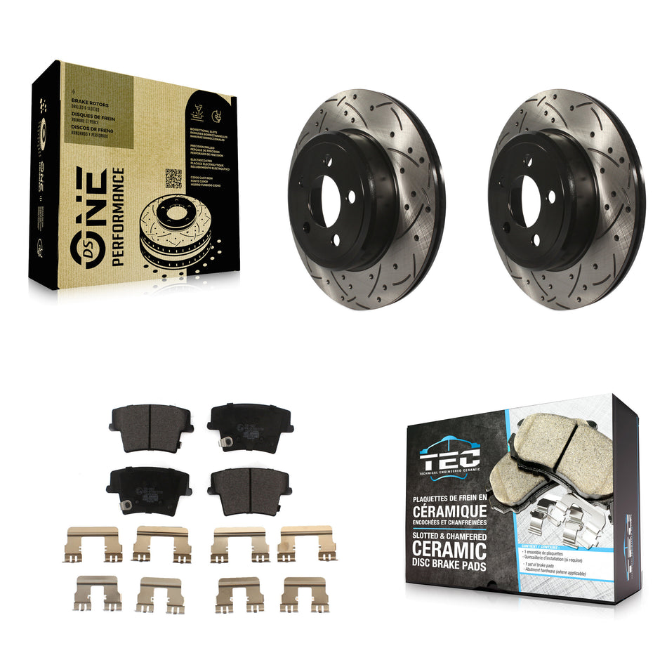 Rear Coated Drilled Slotted Disc Brake Rotors And Ceramic Pads Kit For Dodge Charger Chrysler 300 Challenger Magnum KDT-100474