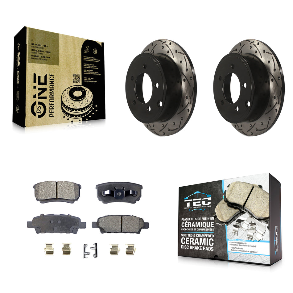 Rear Coated Drilled Slotted Disc Brake Rotors And Ceramic Pads Kit For Jeep Dodge Patriot Chrysler Compass Avenger 200 Caliber Sebring Mitsubishi Lancer KDT-100476