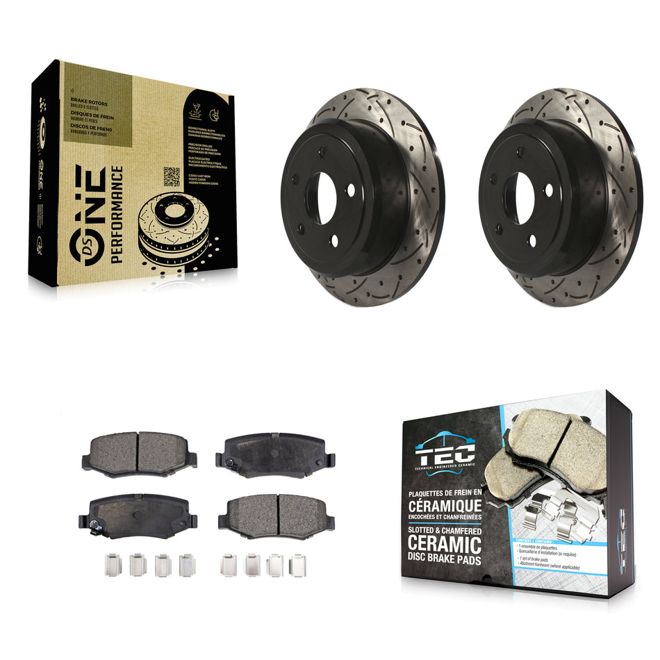 Rear Coated Drilled Slotted Disc Brake Rotors And Ceramic Pads Kit For Jeep Wrangler JK KDT-100478