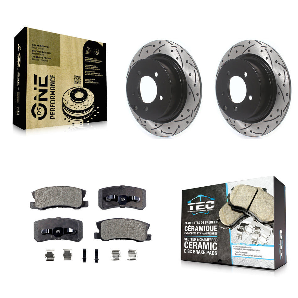 Rear Coated Drilled Slotted Disc Brake Rotors And Ceramic Pads Kit For Jeep Patriot Dodge Chrysler Compass Avenger 200 Mitsubishi Sebring Lancer Caliber Outlander Sport RVR KDT-100479