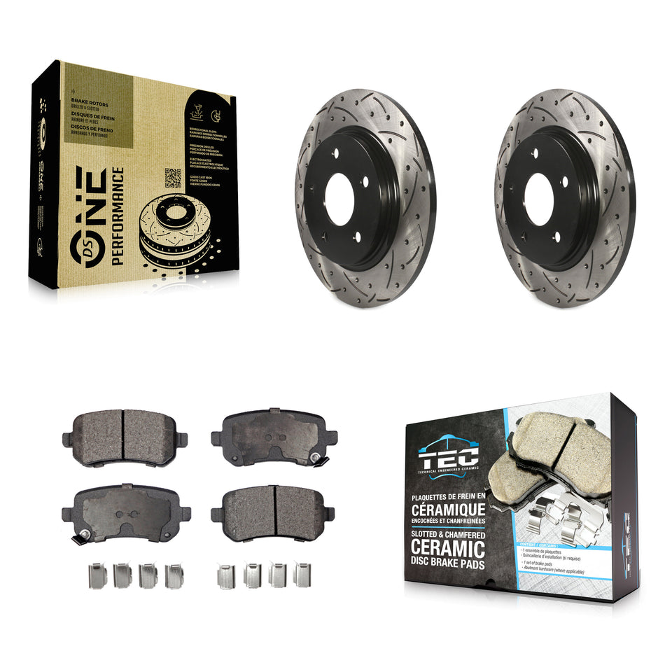 Rear Coated Drilled Slotted Disc Brake Rotors And Ceramic Pads Kit For Dodge Grand Caravan Chrysler Town & Country Journey Volkswagen Routan Ram C/V KDT-100480