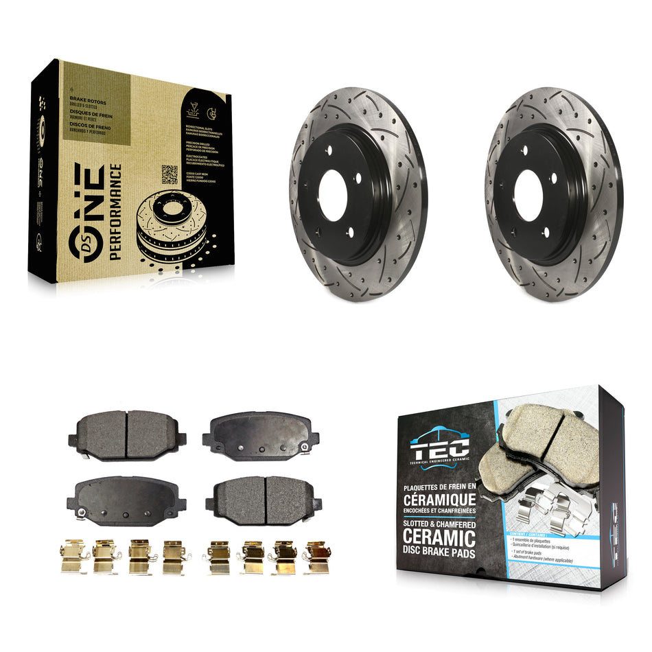 Rear Coated Drilled Slotted Disc Brake Rotors And Ceramic Pads Kit For 2017-2018 Dodge Grand Caravan With Single Piston Front Caliper KDT-100481