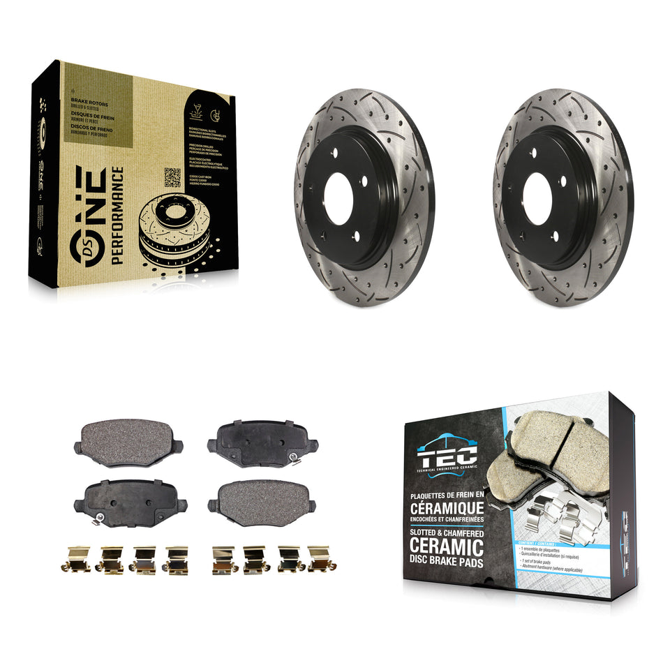 Rear Coated Drilled Slotted Disc Brake Rotors And Ceramic Pads Kit For Dodge Grand Caravan Chrysler Town & Country Journey Ram C/V Volkswagen Routan KDT-100482