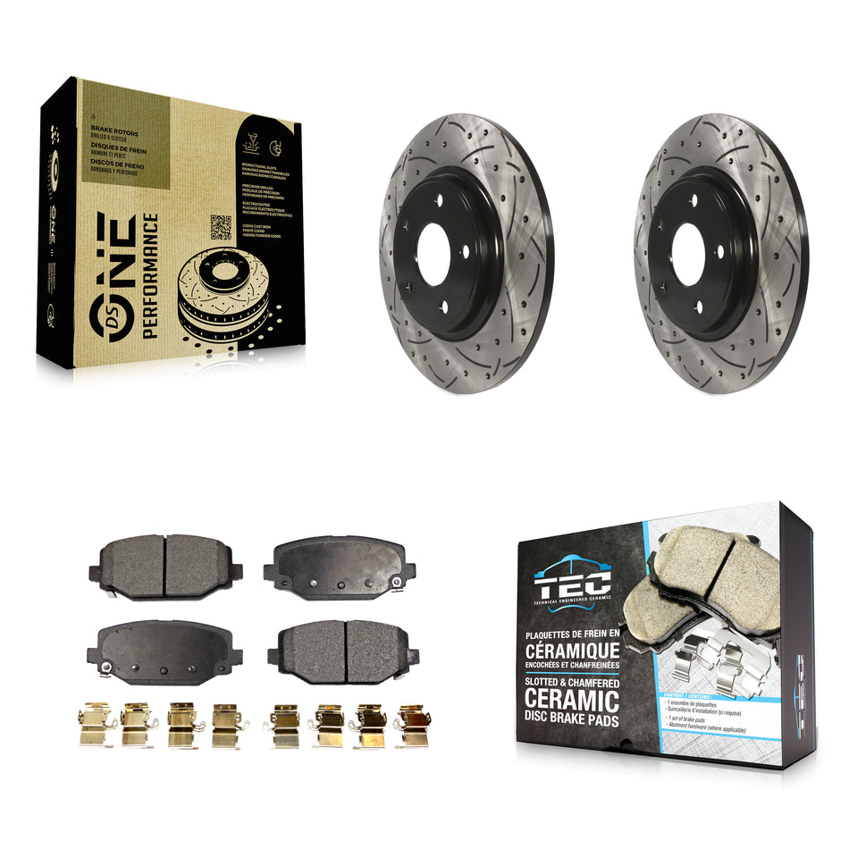 Rear Coated Drilled Slotted Disc Brake Rotors And Ceramic Pads Kit For Dodge Grand Caravan Journey Chrysler Town & Country Ram C/V Volkswagen Routan KDT-100486