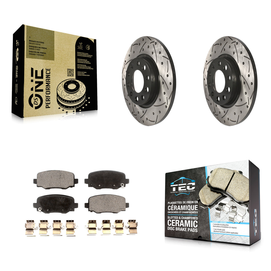 Rear Coated Drilled Slotted Disc Brake Rotors And Ceramic Pads Kit For Jeep Cherokee Chrysler 200 KDT-100488